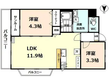 エルナード大泉(2LDK/1階)の間取り写真