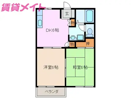 じゅねすしろやま B(2DK/2階)の間取り写真