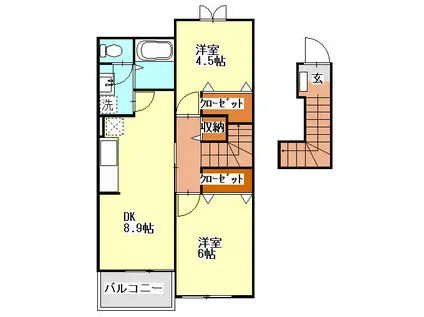 ヴィラ・エテルネ黒瀬E棟(2DK/2階)の間取り写真