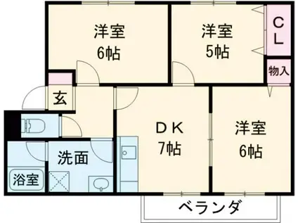 パセオみささぎ A棟(3DK/1階)の間取り写真