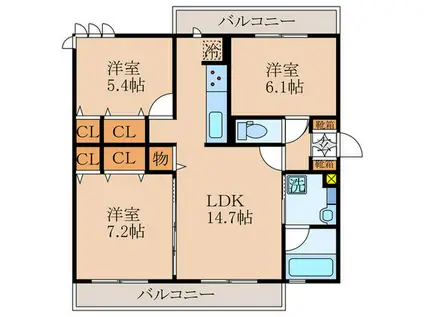 くおん嵯峨 東棟(3LDK/2階)の間取り写真