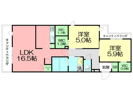 中町2丁目メゾン(2LDK/3階)の間取り写真