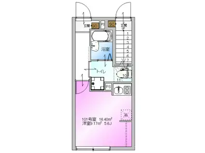 REBERTY鵜の木(ワンルーム/1階)の間取り写真
