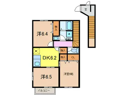ＪＲ大村線 竹松駅 徒歩12分 2階建 築25年(3DK/2階)の間取り写真