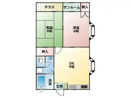 グリーンヒル原(2DK/1階)の間取り写真