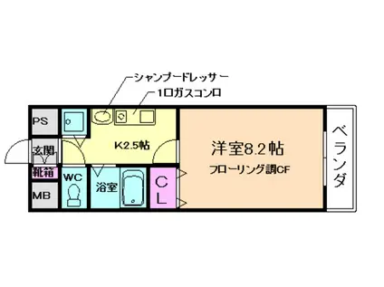パークサイド千里(1K/3階)の間取り写真