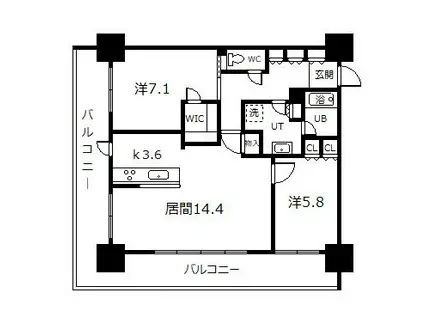 プレミスト旭川ザ・タワー2208号(2LDK/22階)の間取り写真