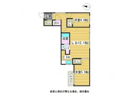 コンソラチュール山鼻(2LDK/3階)の間取り写真