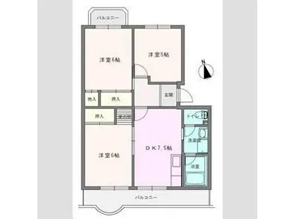 シャトーブラン村田I(3DK/5階)の間取り写真