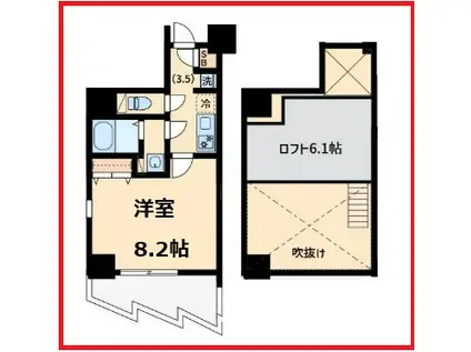 オモチデオウギオオハシ(1K/8階)の間取り写真
