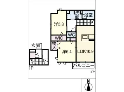 REFISIA三好ヶ丘(2LDK/2階)の間取り写真