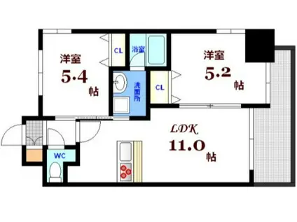 KUSHIN平和公園(2LDK/7階)の間取り写真