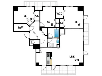 パークハイム西岡本(3LDK/8階)の間取り写真