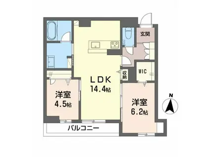 WITHPLUS上熊本駅前(2LDK/2階)の間取り写真