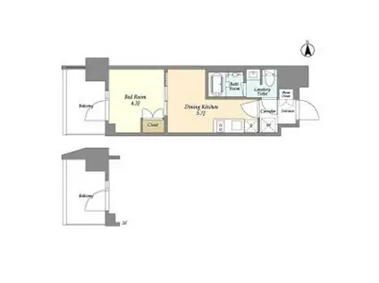 ジオエント上野稲荷町(1DK/11階)の間取り写真