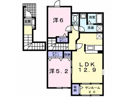 ウッディーコートI(2LDK/2階)の間取り写真
