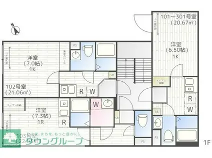 ザ・パークハウス東京(1K/1階)の間取り写真
