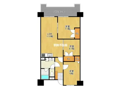 ふよう港ハイツ(3LDK/9階)の間取り写真