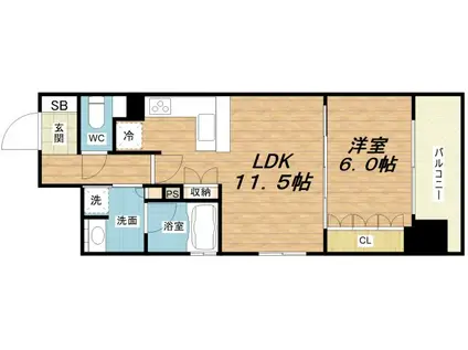 リーガル西長堀II(1LDK/15階)の間取り写真