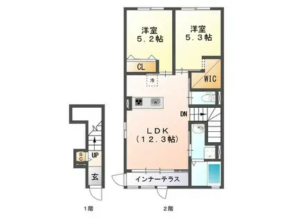 ユニヴァリィ エミ(2LDK/2階)の間取り写真