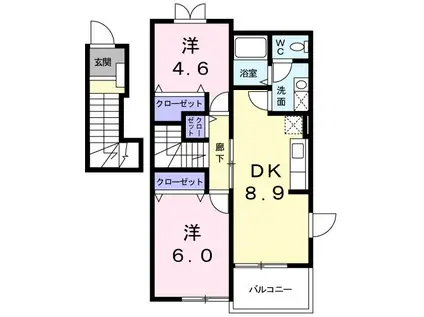 ハイム丸芝D(2DK/2階)の間取り写真