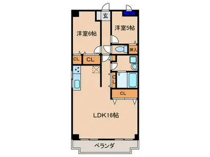 グランドハイツ洛南(2LDK/6階)の間取り写真