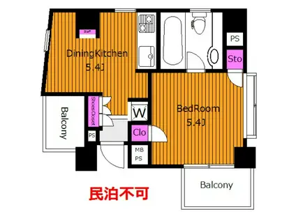 2面採光  ル・シック参宮橋 S(1DK/2階)の間取り写真