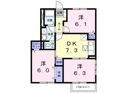 メゾンメールB(3DK/1階)の間取り写真