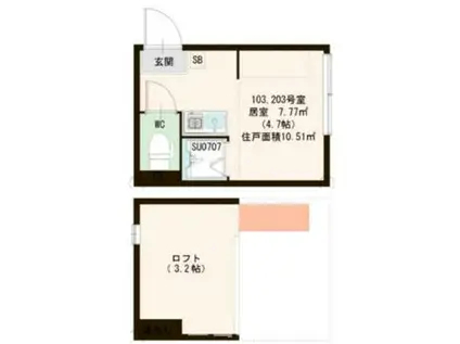 ハーモニーテラス中丸町(ワンルーム/2階)の間取り写真