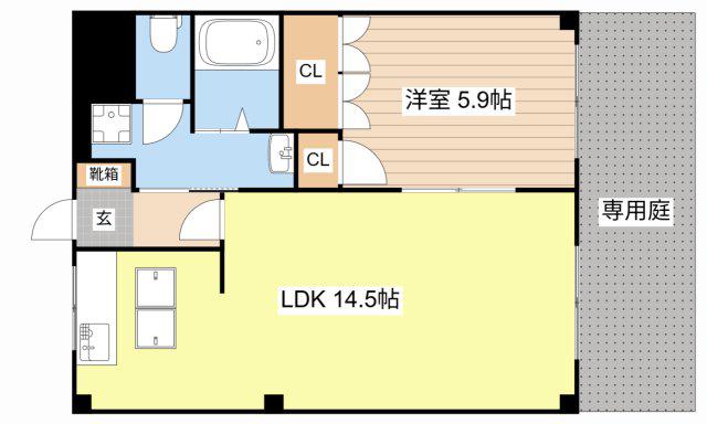 ハートランドヒル(1LDK/1階)の間取り写真