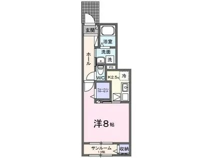 ラ・ブリエ布袋(1K/1階)の間取り写真