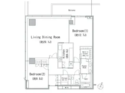 二番町パークフォレスト(2LDK/12階)の間取り写真