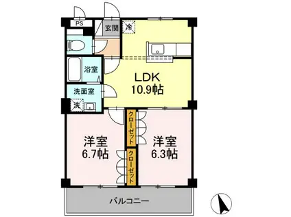 サンシャインララコート I棟(2LDK/1階)の間取り写真