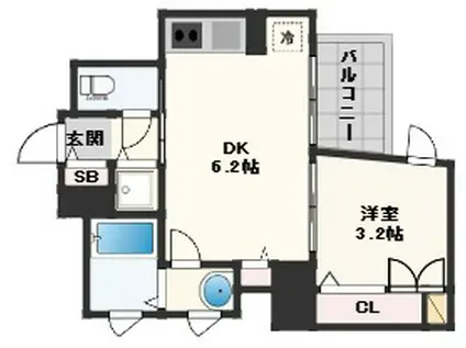 ALZA北浜(1DK/6階)の間取り写真