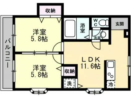 コンチネンタル安野屋(2LDK/2階)の間取り写真