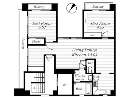 シャルマン赤坂(2LDK/7階)の間取り写真