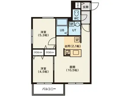 CASTELLO DEL SOLE(2LDK/4階)の間取り写真