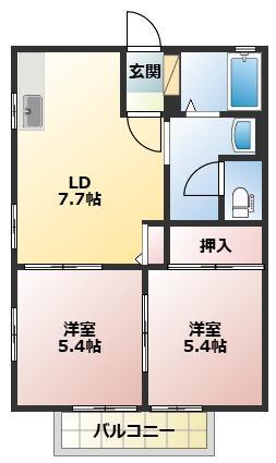 スターハイツ  B棟(2DK/2階)の間取り写真