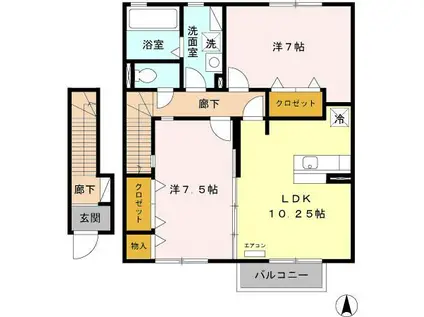 カーサ・デル・ピーノ(2LDK/2階)の間取り写真