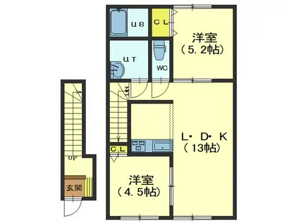 八幡町アパート(2LDK/2階)の間取り写真
