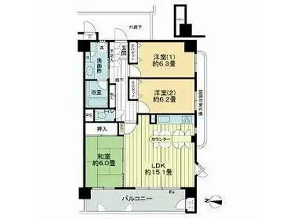 ライオンズガーデン八乙女(3LDK/2階)の間取り写真