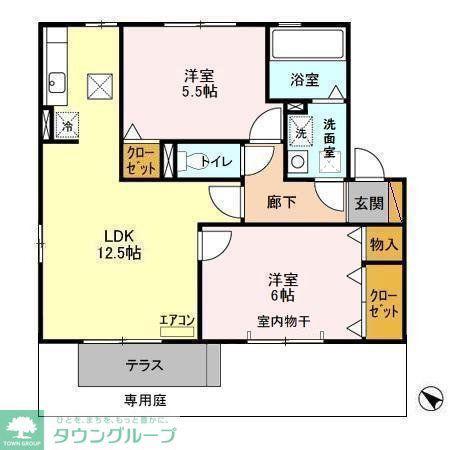 リュミエール(2LDK/1階)の間取り写真