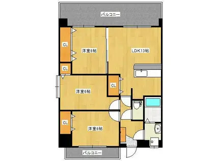 サンシャトー和賀(3LDK/3階)の間取り写真