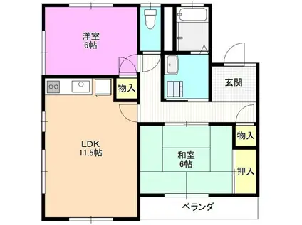 コーポ上原(2LDK/1階)の間取り写真