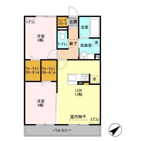 グランドゥールV B棟(2LDK/2階)の間取り写真