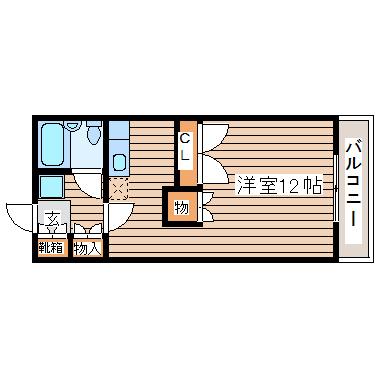 メゾンブランシュ1号館(ワンルーム/2階)の間取り写真
