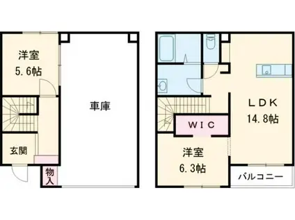 ラグナ・セカGARAGE02 A棟(2LDK/1階)の間取り写真