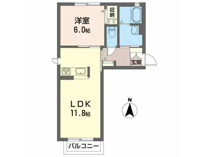 アップルハウスII(1LDK/2階)の間取り写真