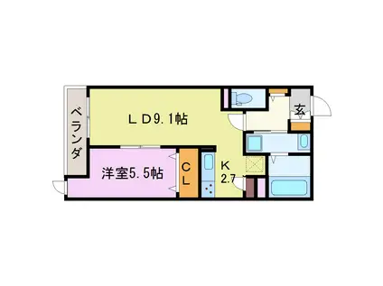 ラシーネ伏見弐番館(1LDK/3階)の間取り写真