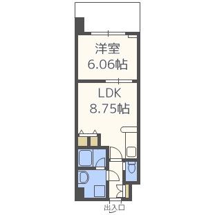 グランシス天満橋(1LDK/2階)の間取り写真